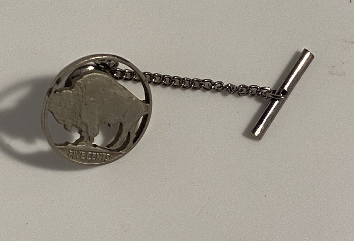 Cut Out Buffalo Nickel 5 Cents Coin USA Vintage Tie Tac Lapel Pin Badge
