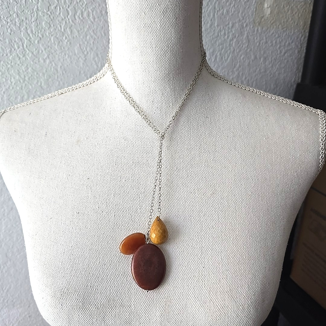 Vintage Sterling Silver Chain Faceted Agate Dangle Beads Tie Chain Necklace 40″L