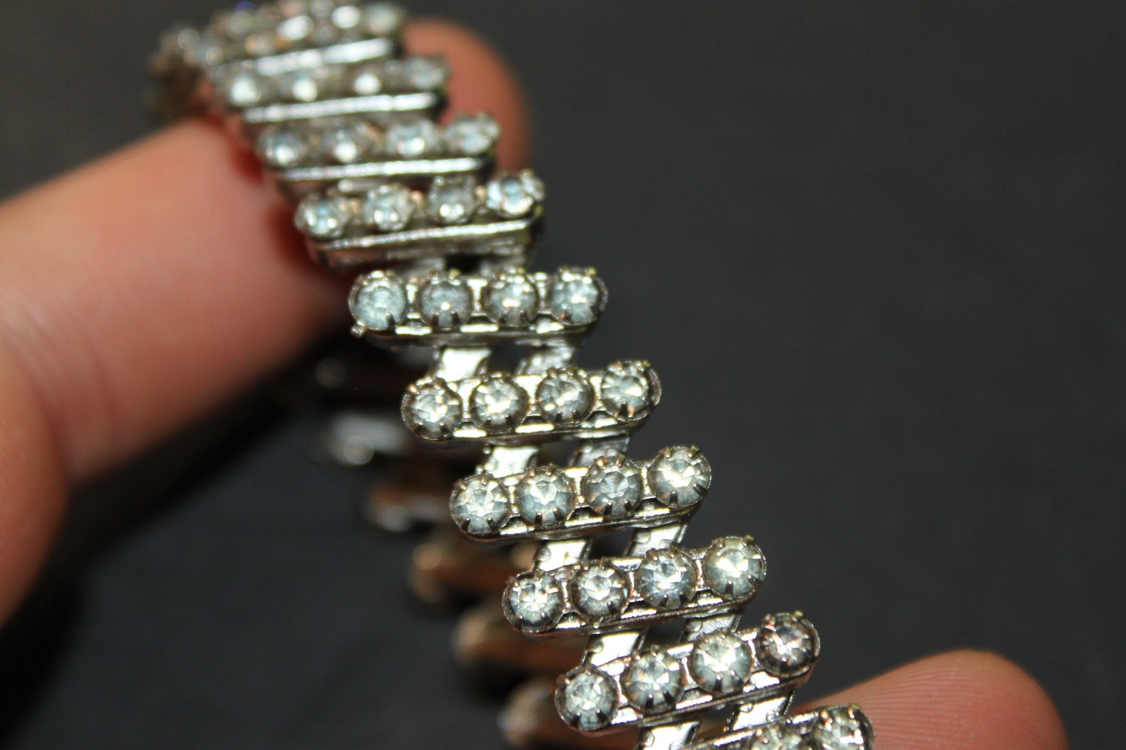 Vintage Expanding 4 Row Crystal Rhinestone Bracelet, 3/4” Wide