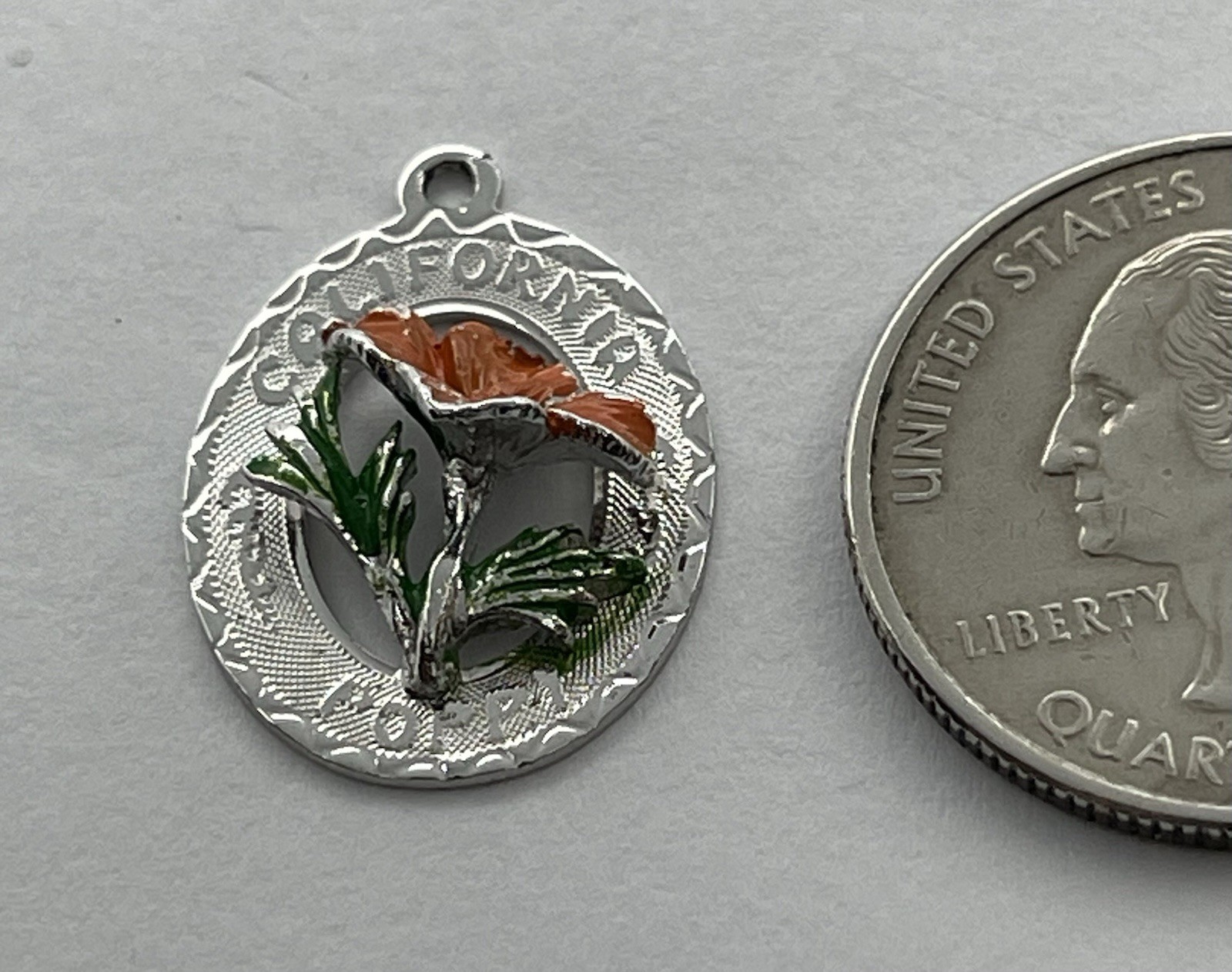Vintage The Poppy California State Flower Enamel CREA Sterling Charm Pendant