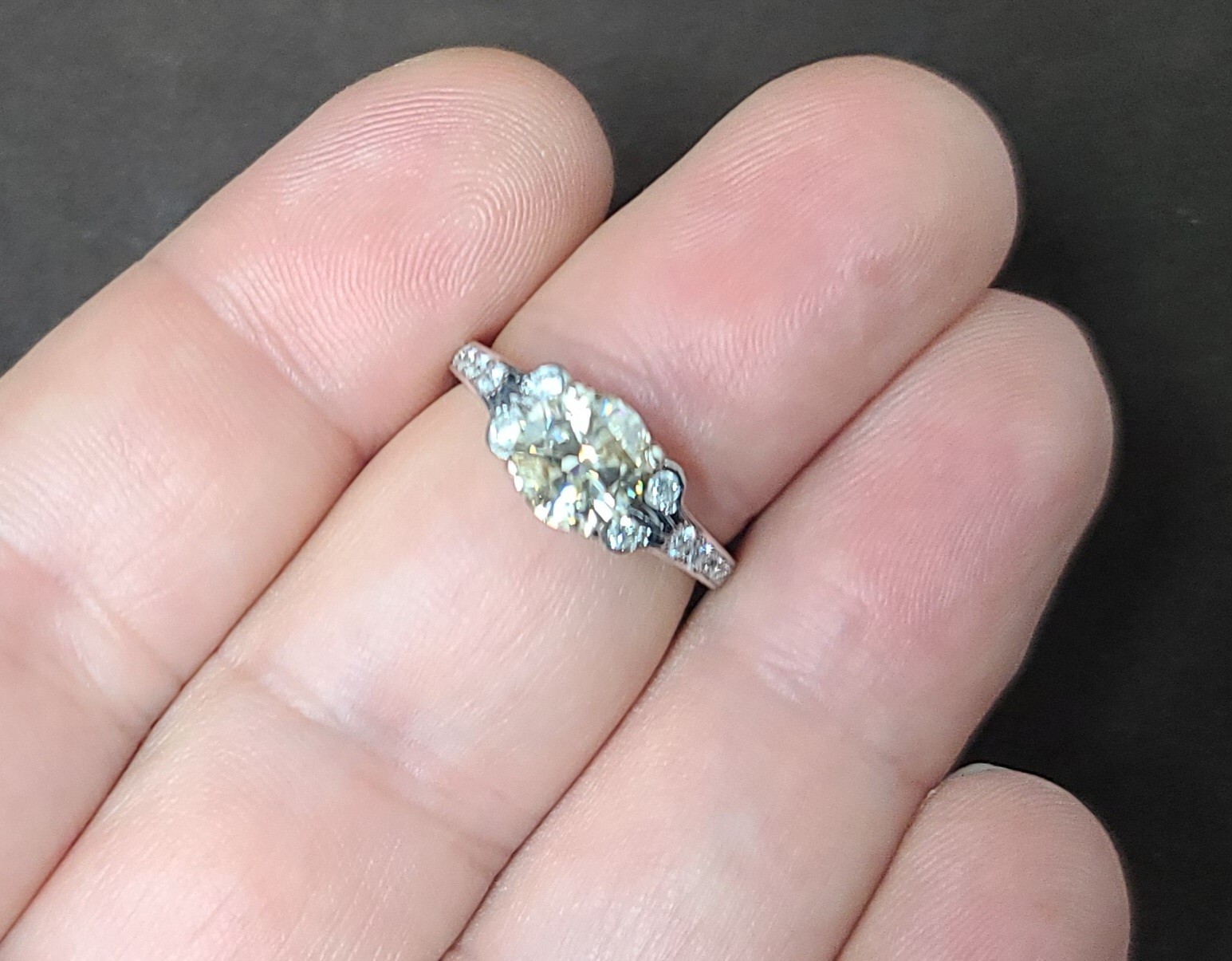 Vintage 14k White Gold Engagement Ring 1.28ct. Natural Champagne Round Diamond