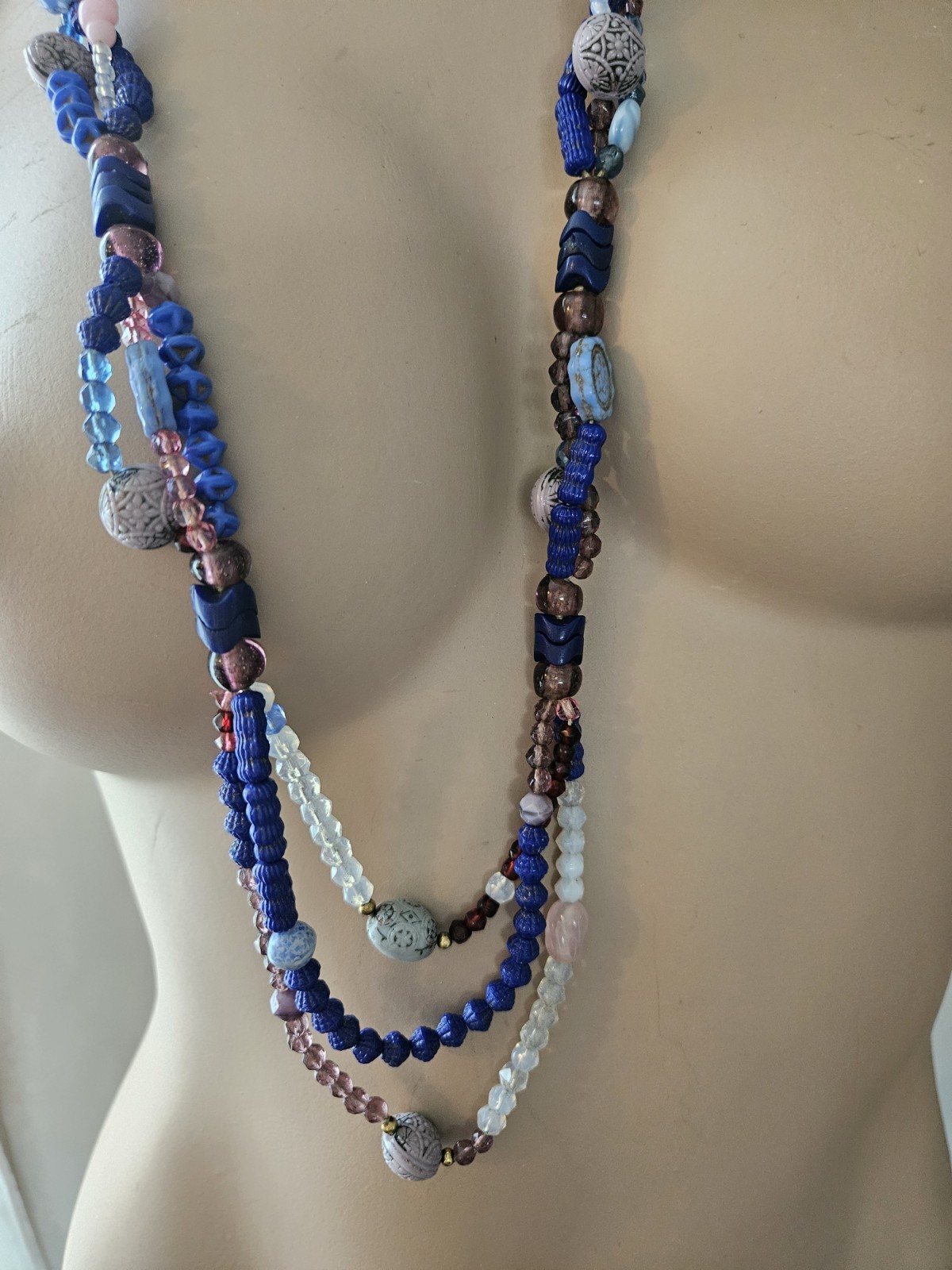 ANTIQUE NEIGER 1920s ART Deco BLUE GLASS BEAD Necklace