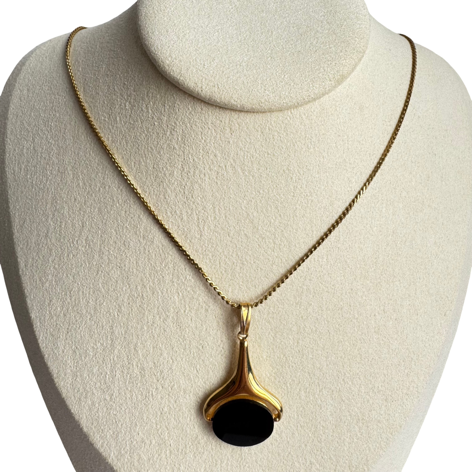K18GF Black Pendant Necklace Gold Filled ADONDI Vintage Modernist Outfit Wear