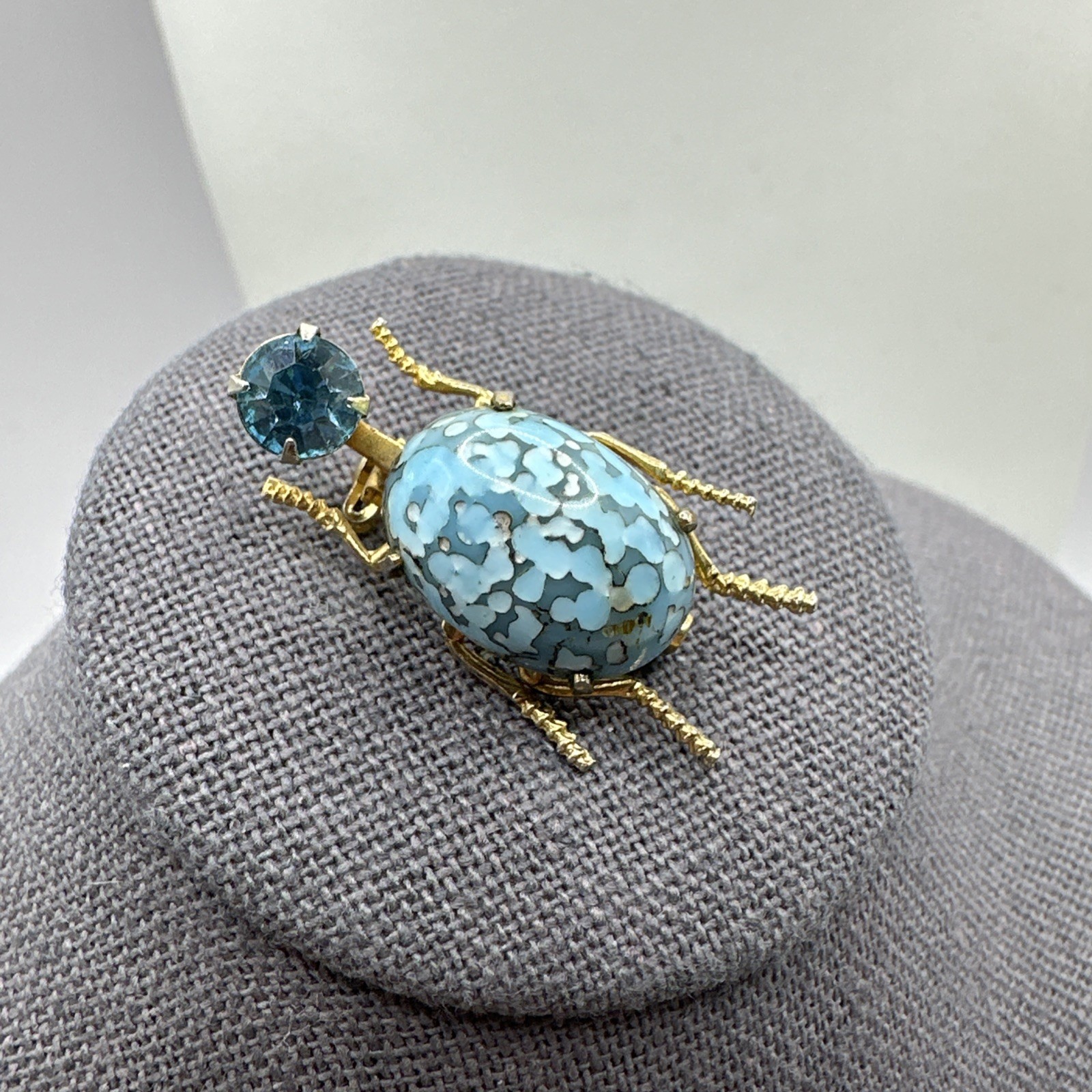 Vintage BEETLE BUG INSECT PIN Brooch Gold Tone Rhinestone 1.25”
