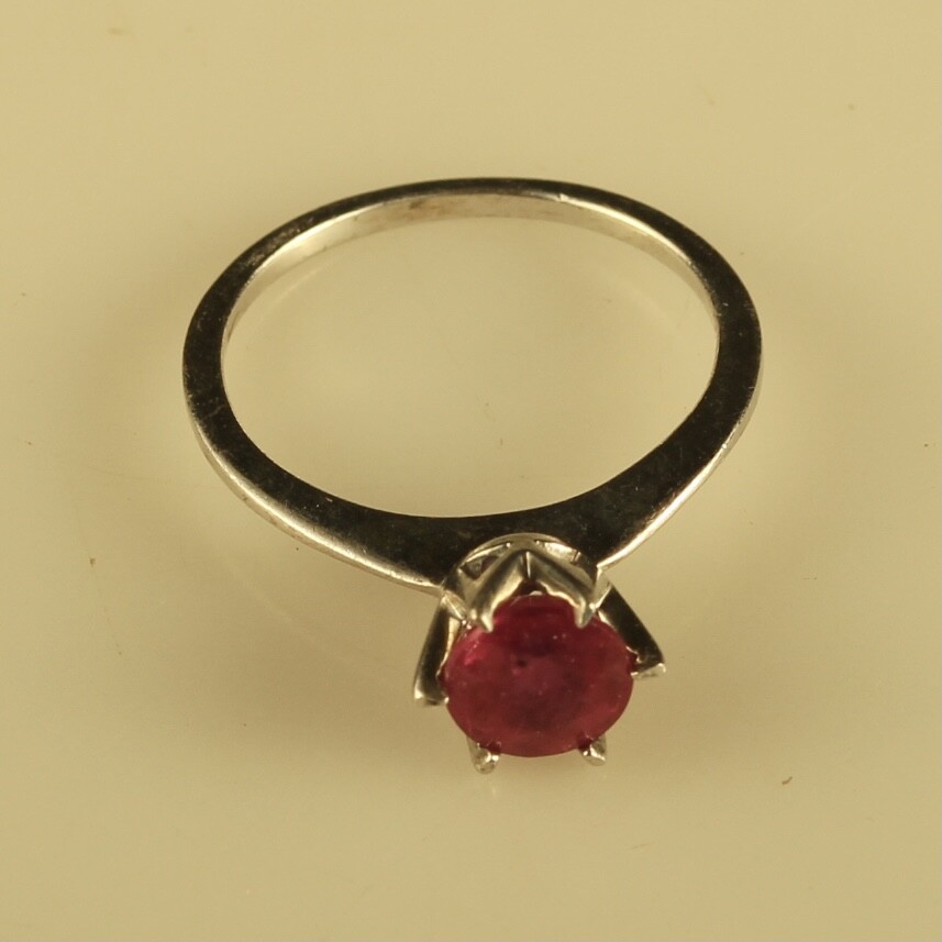 Vintage Sterling Signed 925 KH Kit Heath Designer Solitaire Ruby Gemstone Ring 5