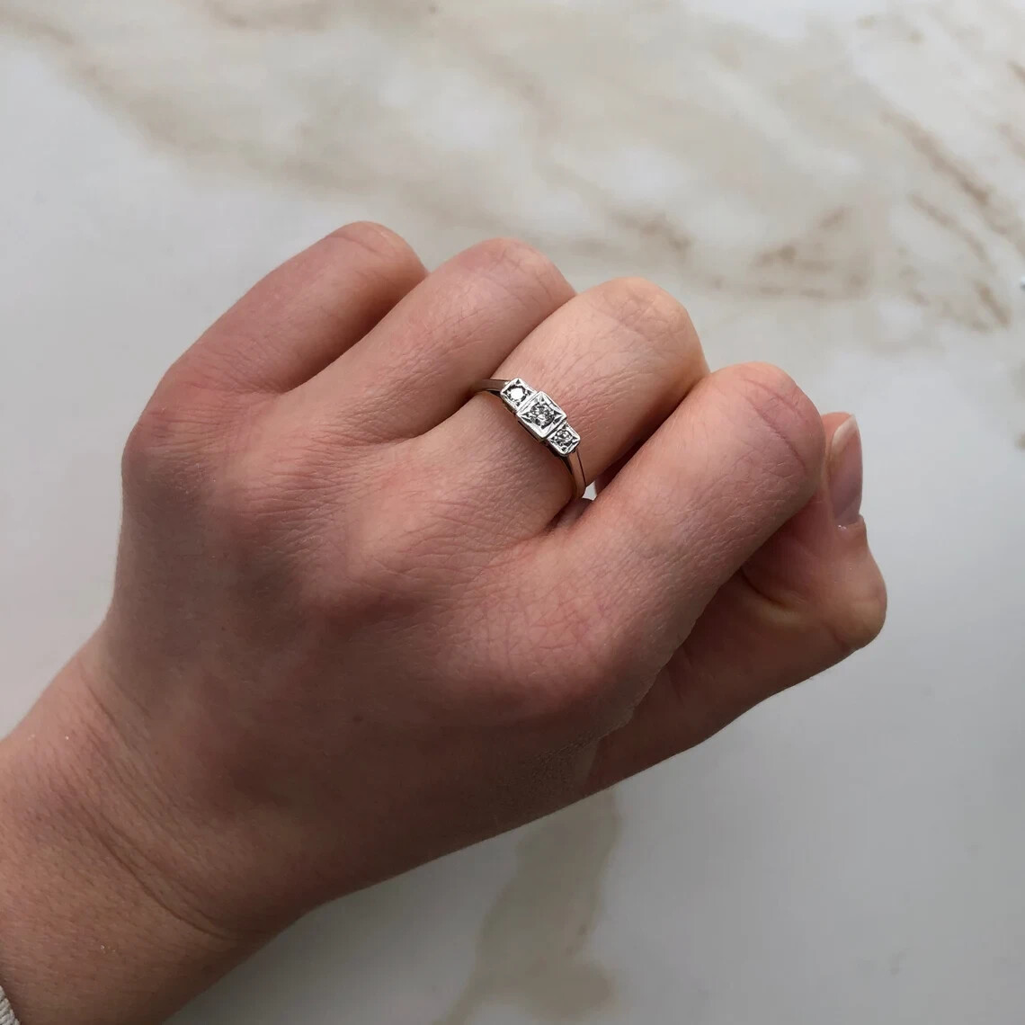 Art Deco Style Lab-Created Diamond 3 Stone Engagement Yellow Gold Finish Ring