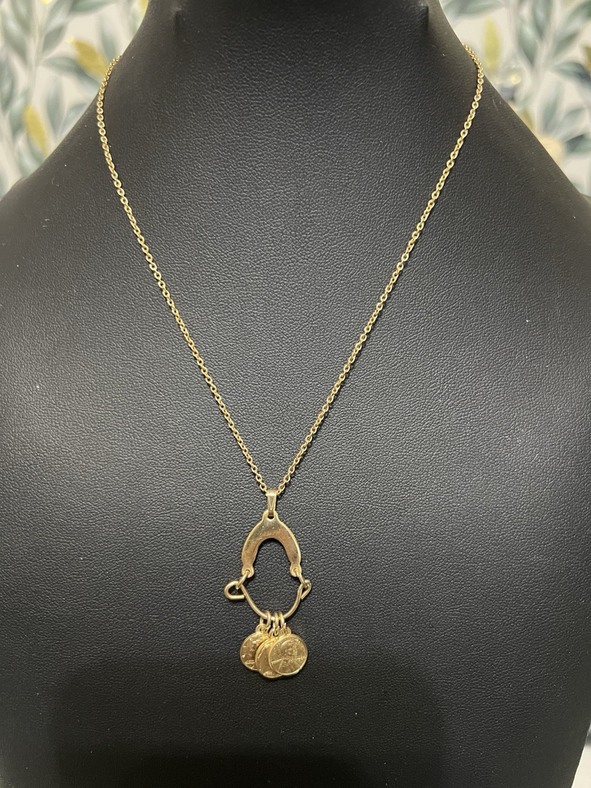 GOLD TONE FAUX Mini COIN NECKLACE Buffalo Nickel Barber Quarter Penny 14.5”