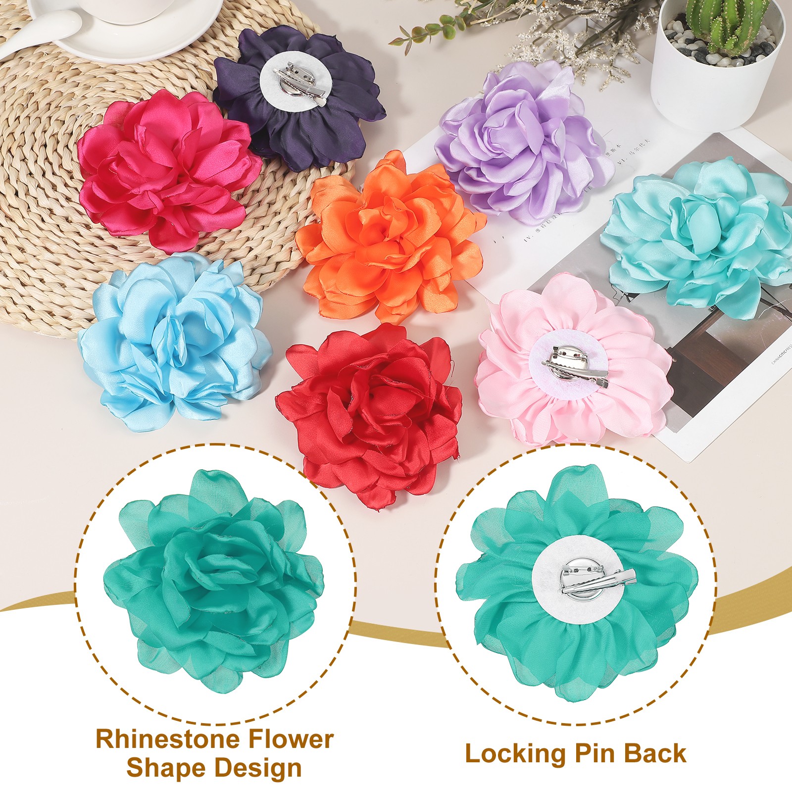 4.7″ Silk Satin Flower Brooch Pin Large Peony Floral Lapel Pin Turquoise