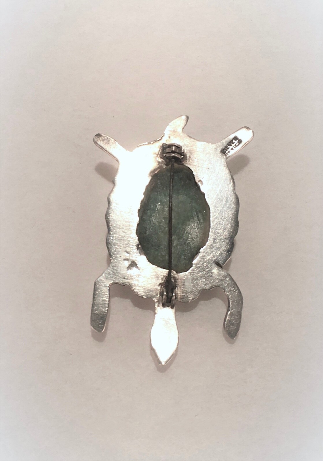 Vintage Mexican Sterling Silver & Jade (Nephrite) Turtle Form Brooch – VR