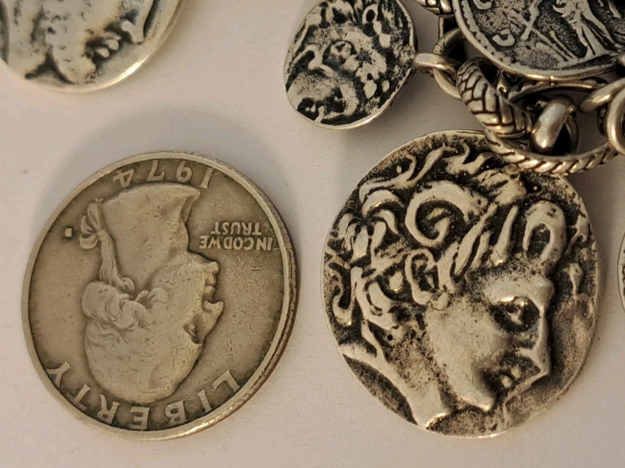 Silpada Sterling Silver Roman Coin Cha Cha Charm Bracelet 8″ Adjustable 66 grams