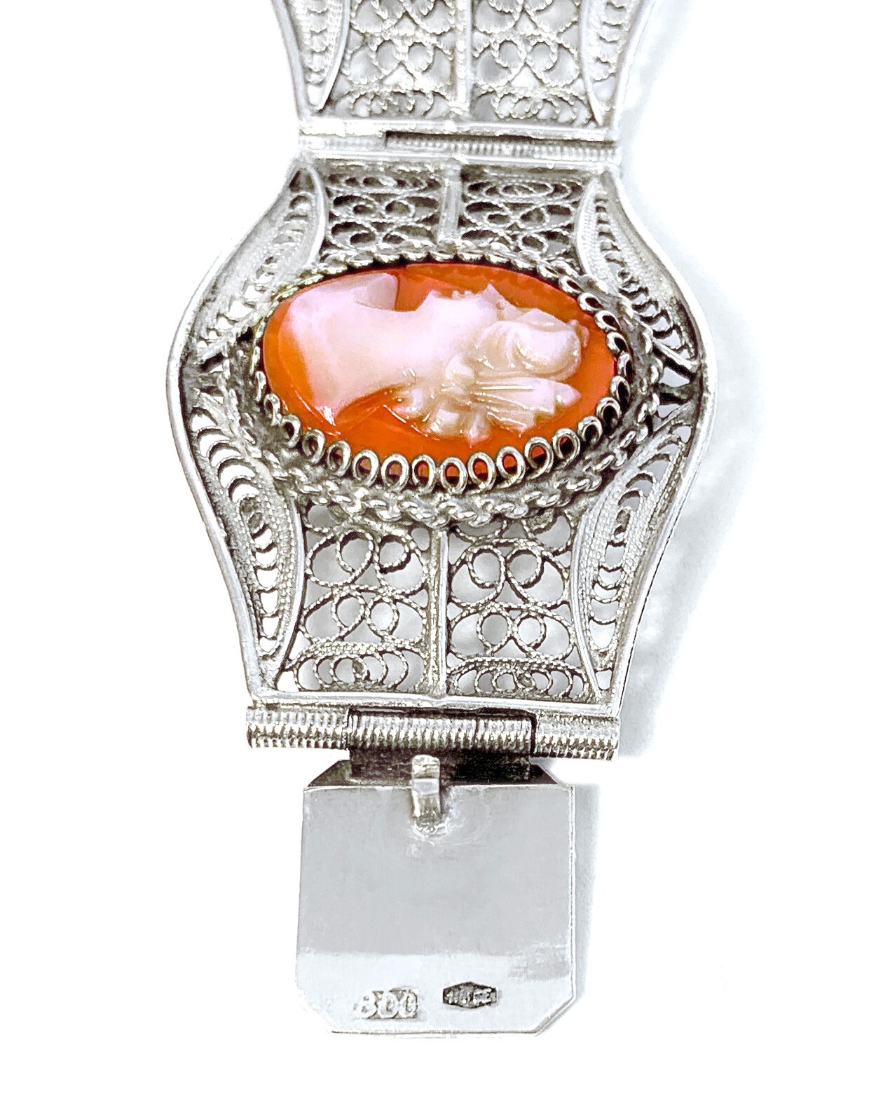 Vintage 6 Cameo Cannetille Bracelet & Cameo Earrings from Italy 800 925 Silver