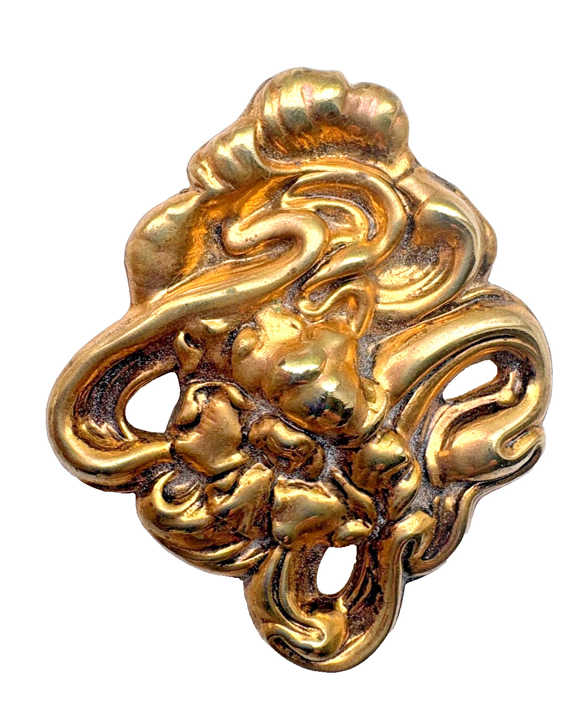 Vintage Art Nouveau Floral Dress Clip Brass Early 1930s
