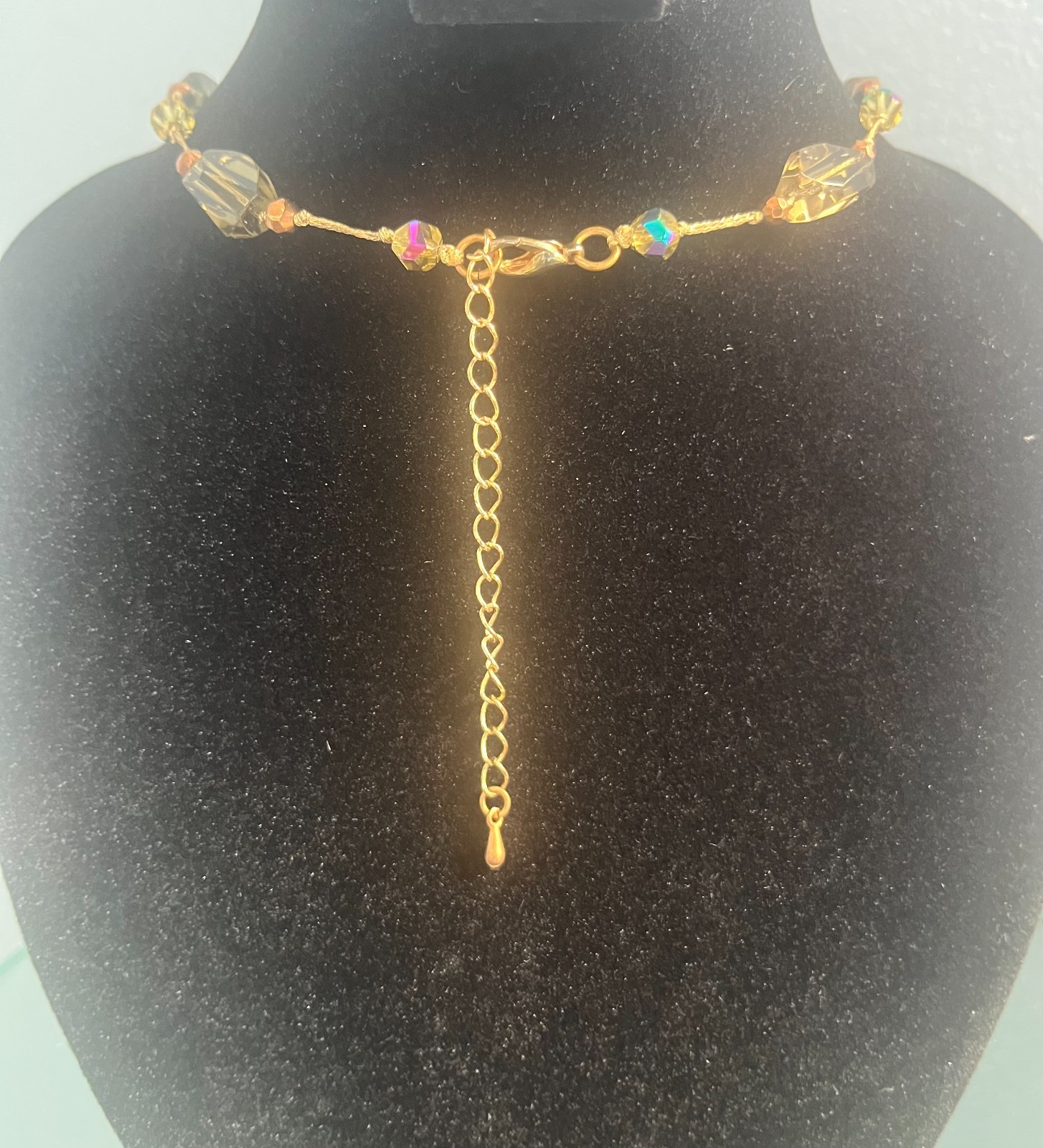 Vintage Style Champagne Faceted Crystal Pendant Neckclace Statement Big Drop 13″