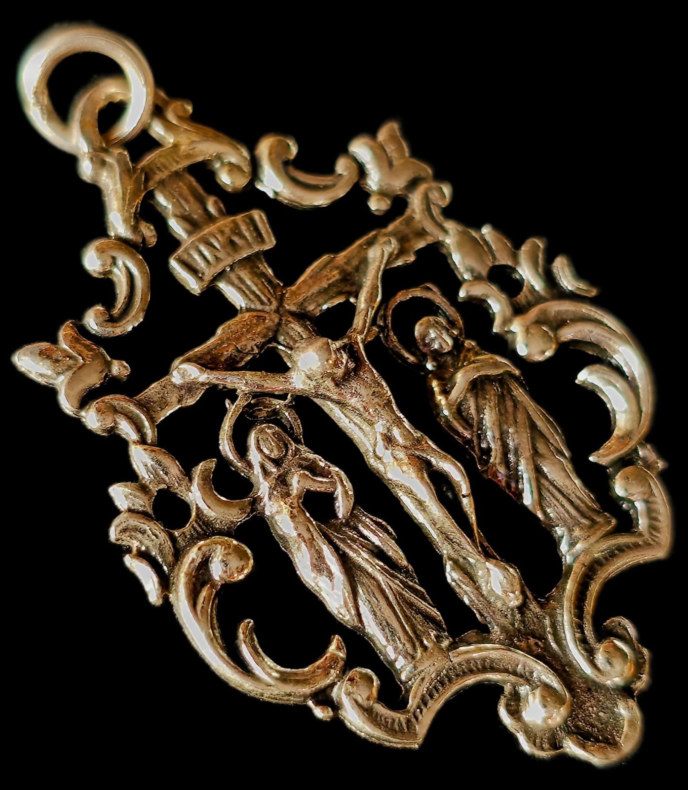 Fine Antique 19Th Century Silver Calvary Virgin Mary Jesus Pendant C 1875