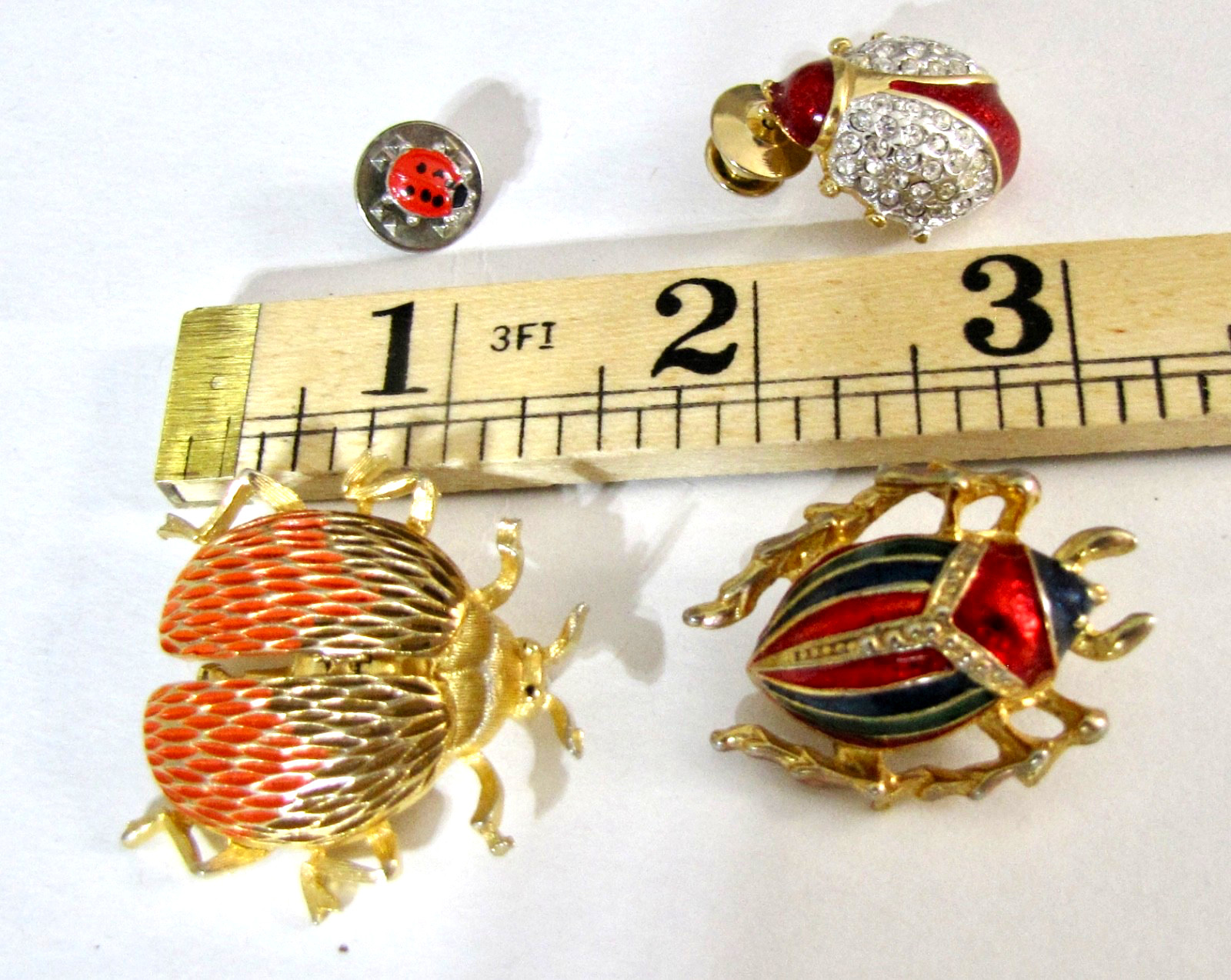 Vintage Enamel Beetle Pin Brooch Lot Gold Tone Lady Bug Flying Insect Rhinestone