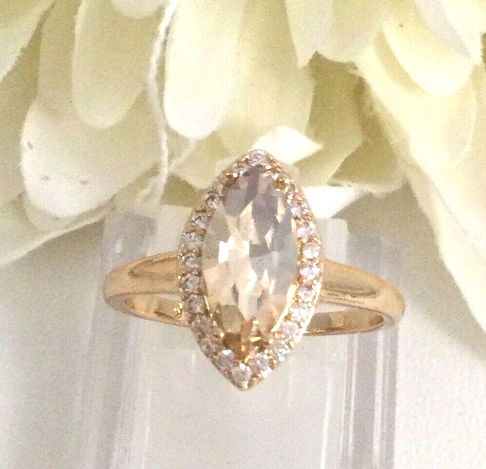 Vintage Jewellery Gold Ring Champagne White Sapphires Antique Deco Jewelry sz R