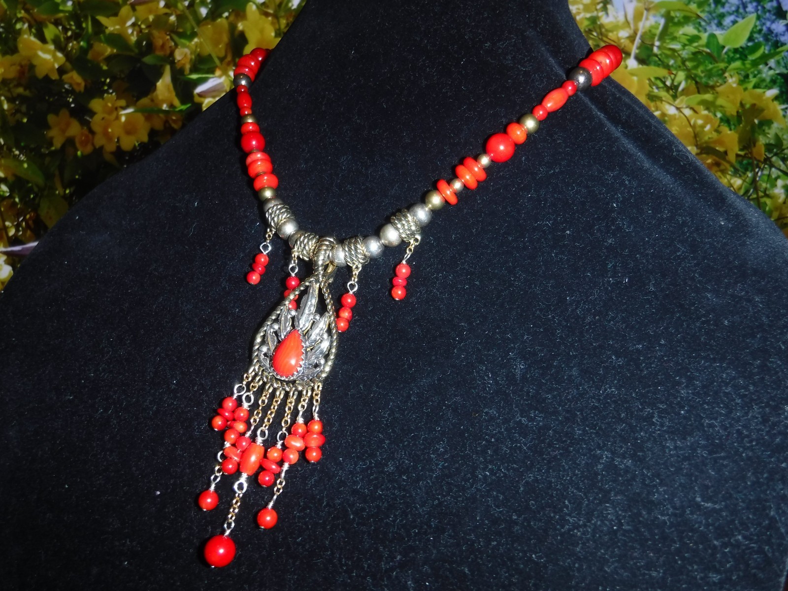 CAROLYN POLLACK-AW Relios Sterling Enhancer Carnelian/Jasper SW Design Necklace