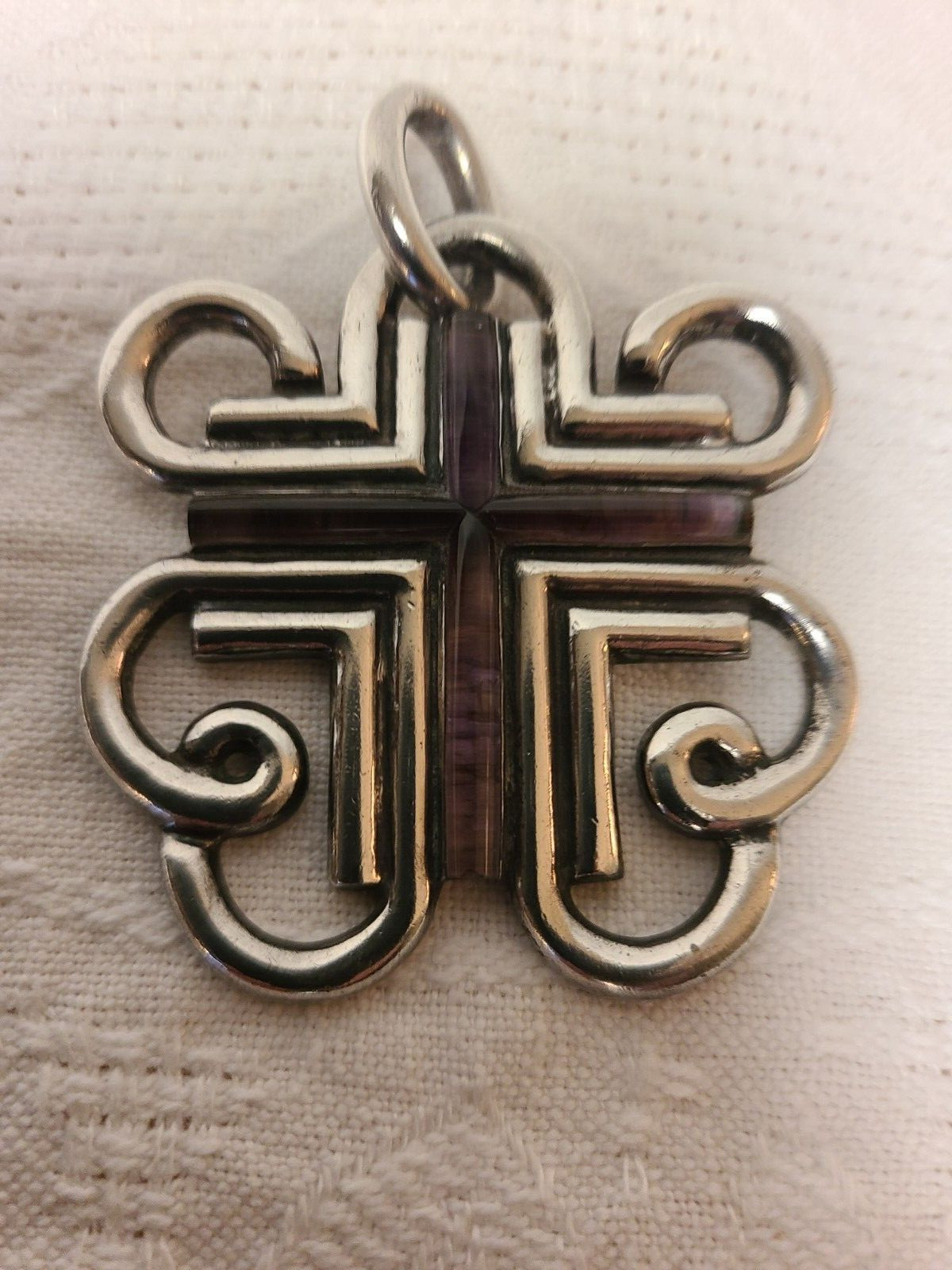 “AMETHYST WIRE CROSS”BY WILLIAM SPRATLING – SILVER PENDANT & NECKLACE -EXCELLENT