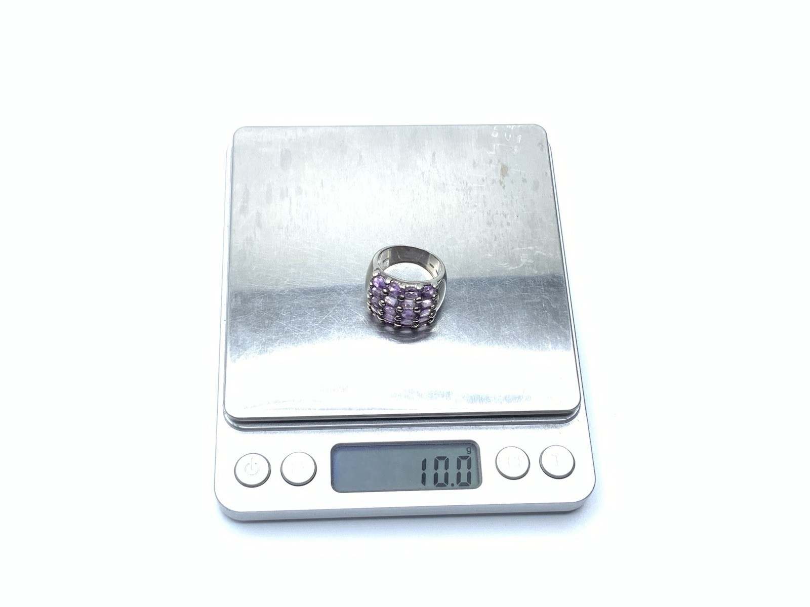 DBJ 925 Sterling Silver Rhodium Amethyst 5 Row Wide Cigar Band Ring ~ Sz. 8
