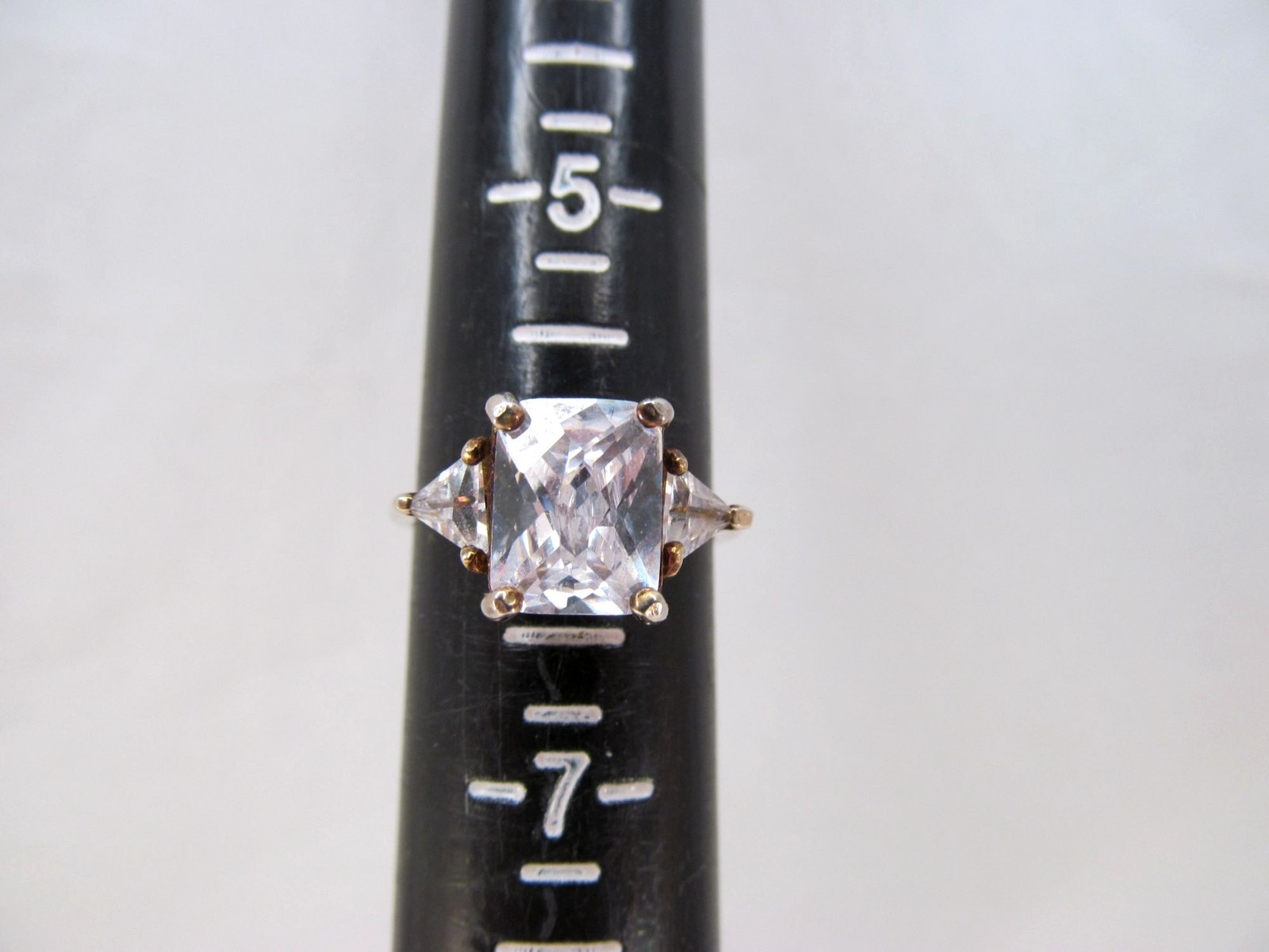 925 Sterling Silver Gold Vermeil Princess Trillion CZ Statement Ring Size 6 Vtg