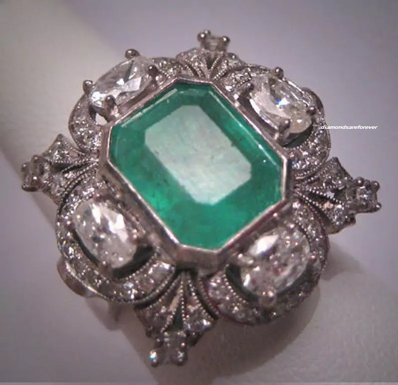 Antique 6.60ct Emerald Stone Vintage Art Deco Wedding Sterling 925 Silver Ring