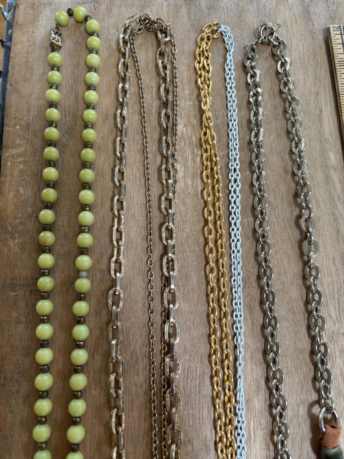 LOT Of Used Vintage Gold/Brass Toned Costume Jewelry Necklaces- 6 pieces