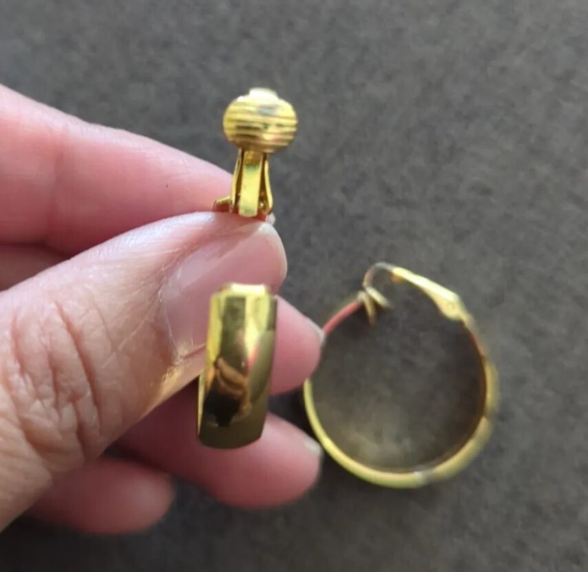 Vintage Hinge Clip on Gold Plate Metal – Wide Hoop Earrings