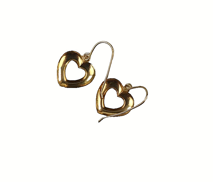 14K Yellow Gold Heart Dangle Drop Earrings Vintage JCM Fine Hook Classic Jewelry