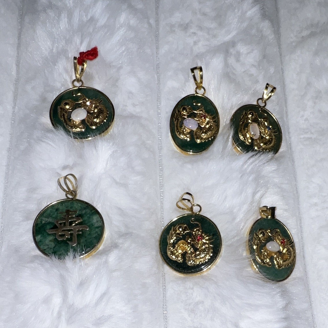 Mixed Lot 6 Jade Pendant Charms Green Gold Tone Dragon Stone/Metal, not jade