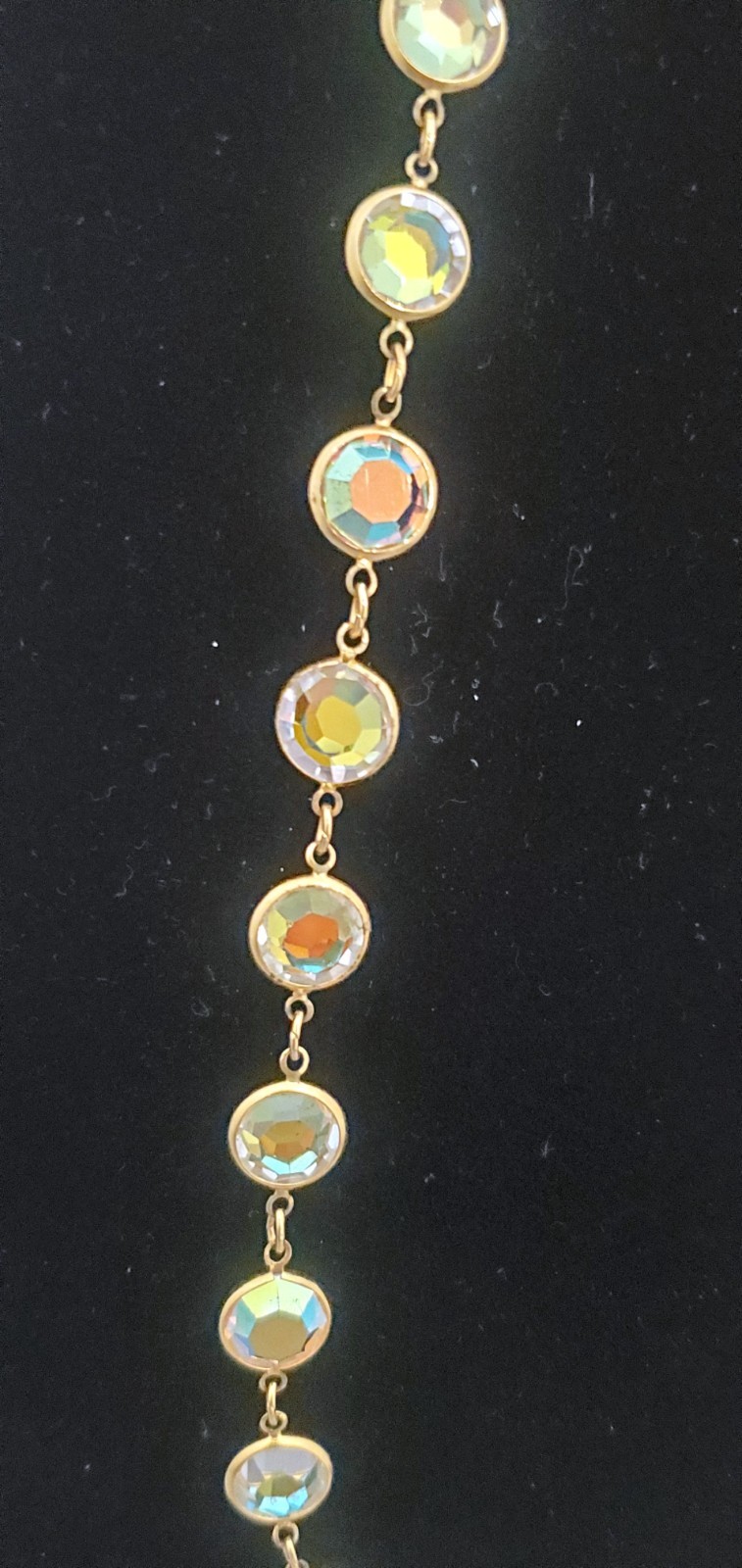 Vintage Aura Borealis Peacock Faceted Round Crystal Necklace Brilliant 35″ Long