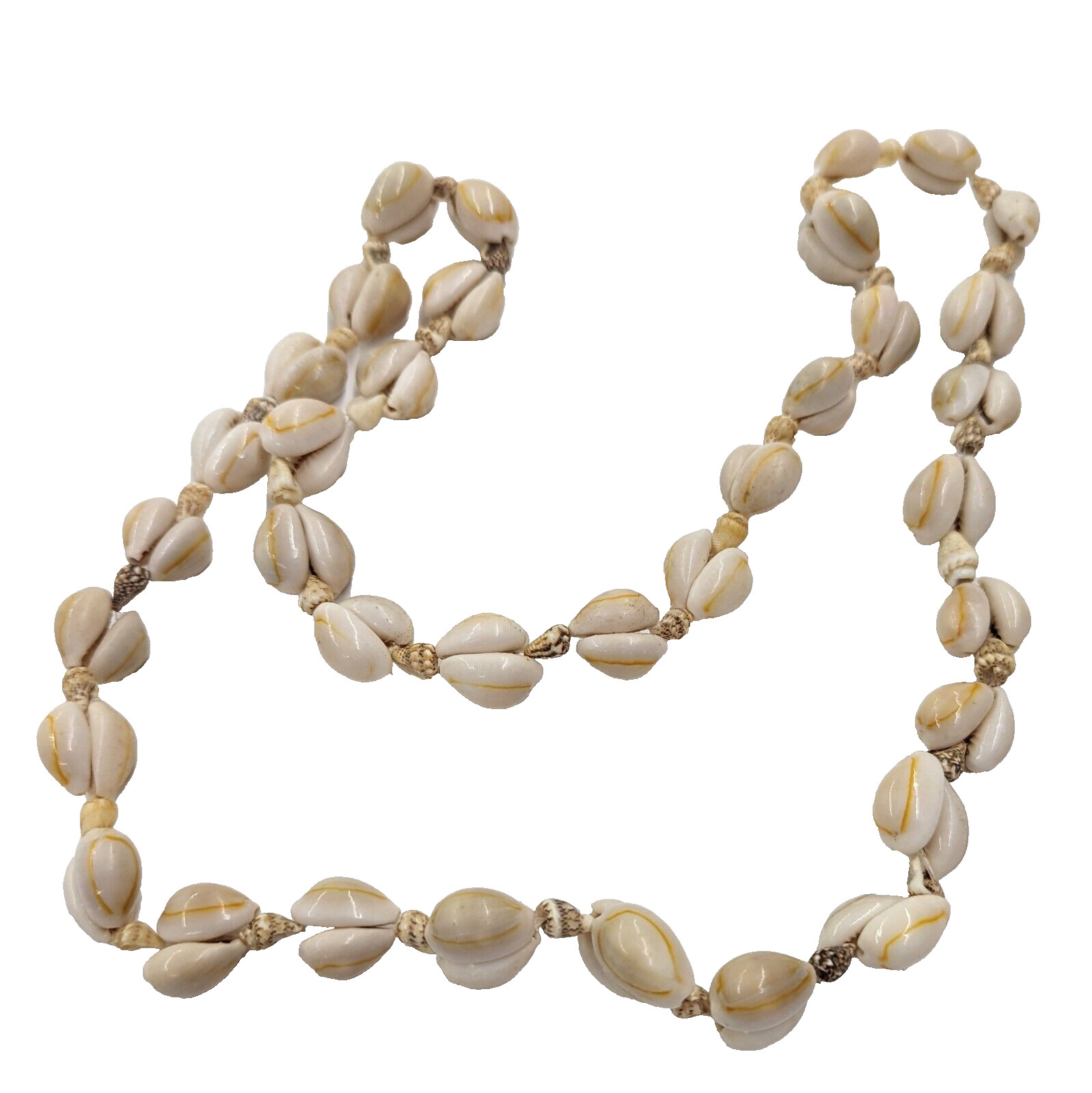 VTG Natural Boho 32″ Hawaiian Cowrie Lei Sea Shell Mini Conch Necklace Beaded
