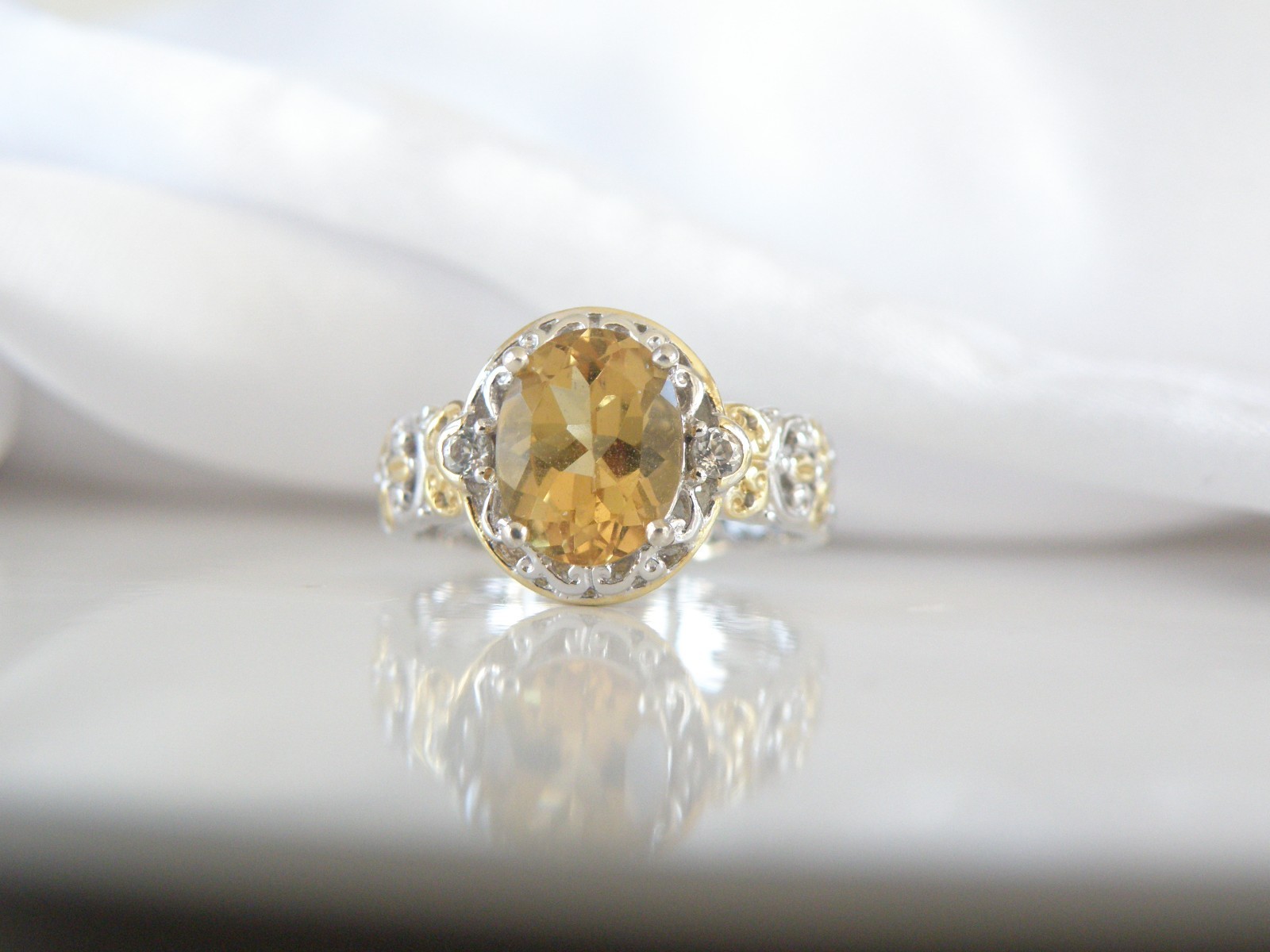 Gems En Vogue Sterling Silver 925 Golden Yellow Beryl Ring Size 7