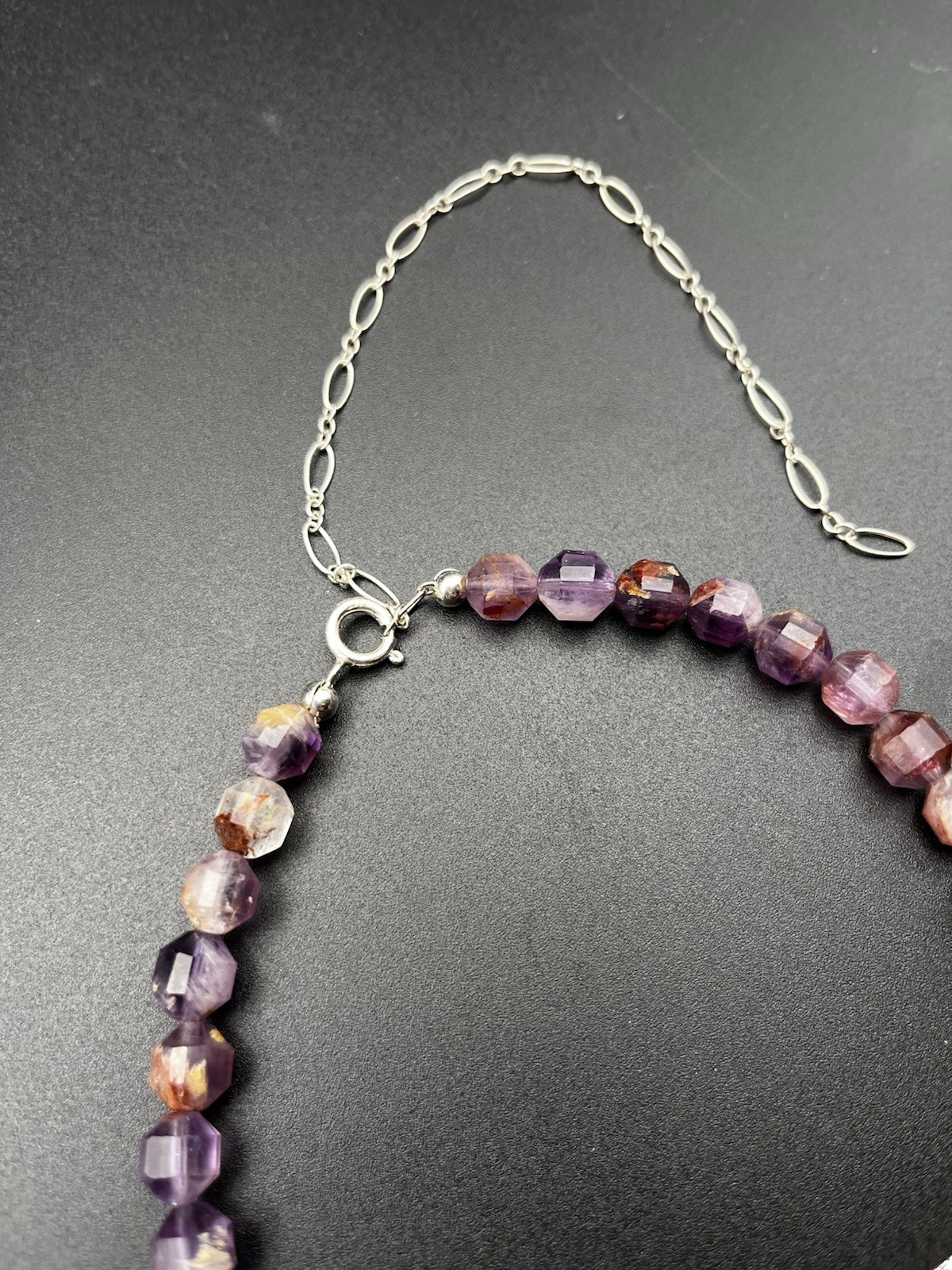 Vintage Sterling Silver Amethyst Art Nouveau Style Pendant On Super Seven Beads