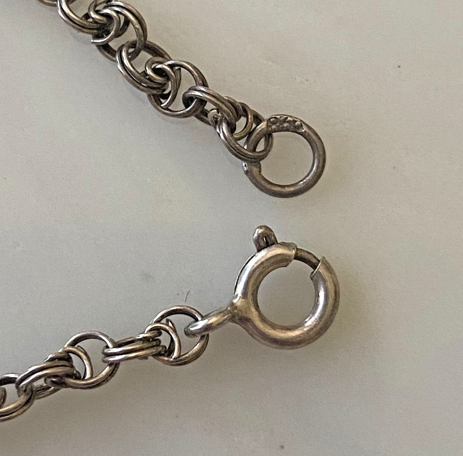 Vintage 800 Silver Double Link Starter Charm Bracelet 7.5 Inches Long