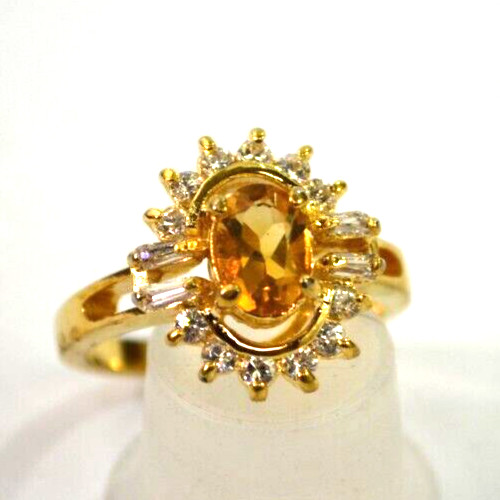 Fine Citrine and Cubic Zirconia Cluster Ring Sterling Silver Size 7.25