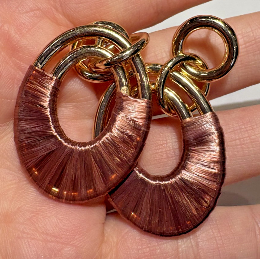 NWT Sugarfix by Baublebar Brown Wrap Dangle Gold tone Hoop Stud Earrings