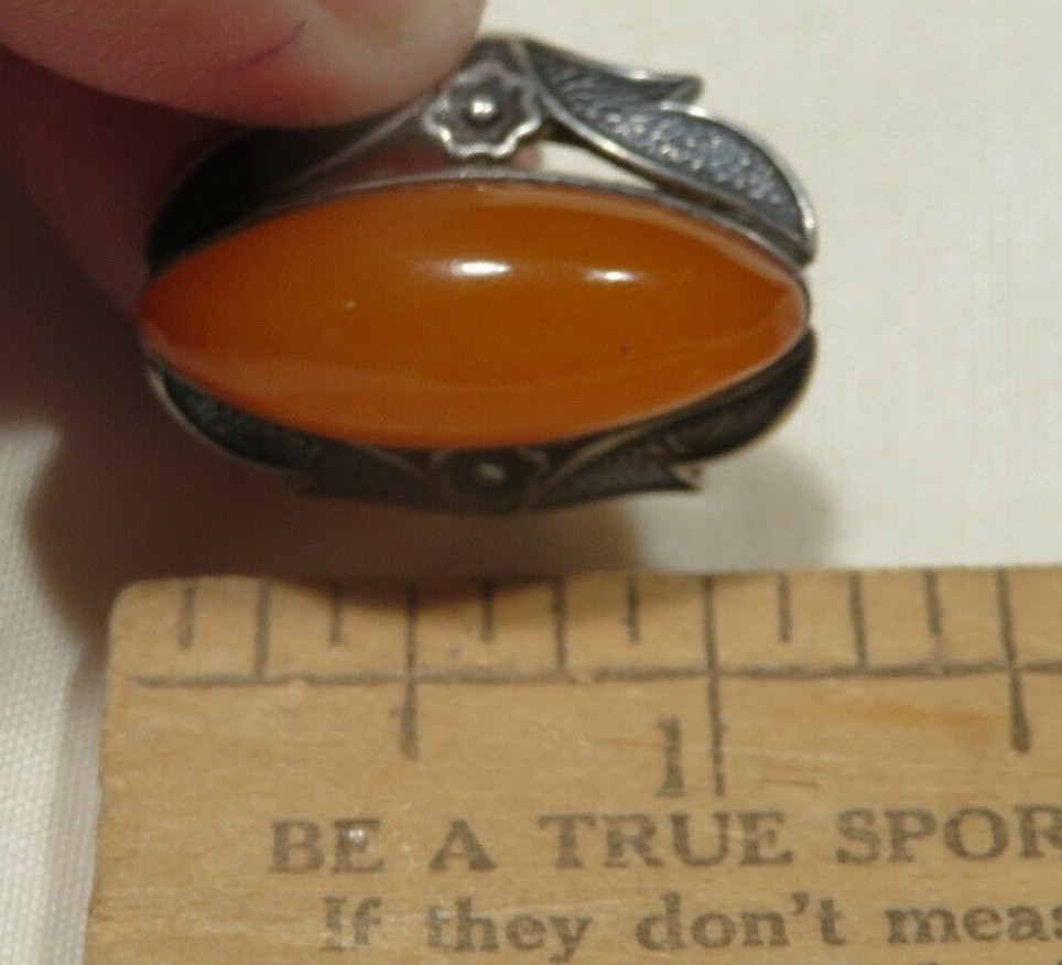 HUGE .875 silver Russian 9RK Butterscotch Egg yolk Amber ring OLD s: 7