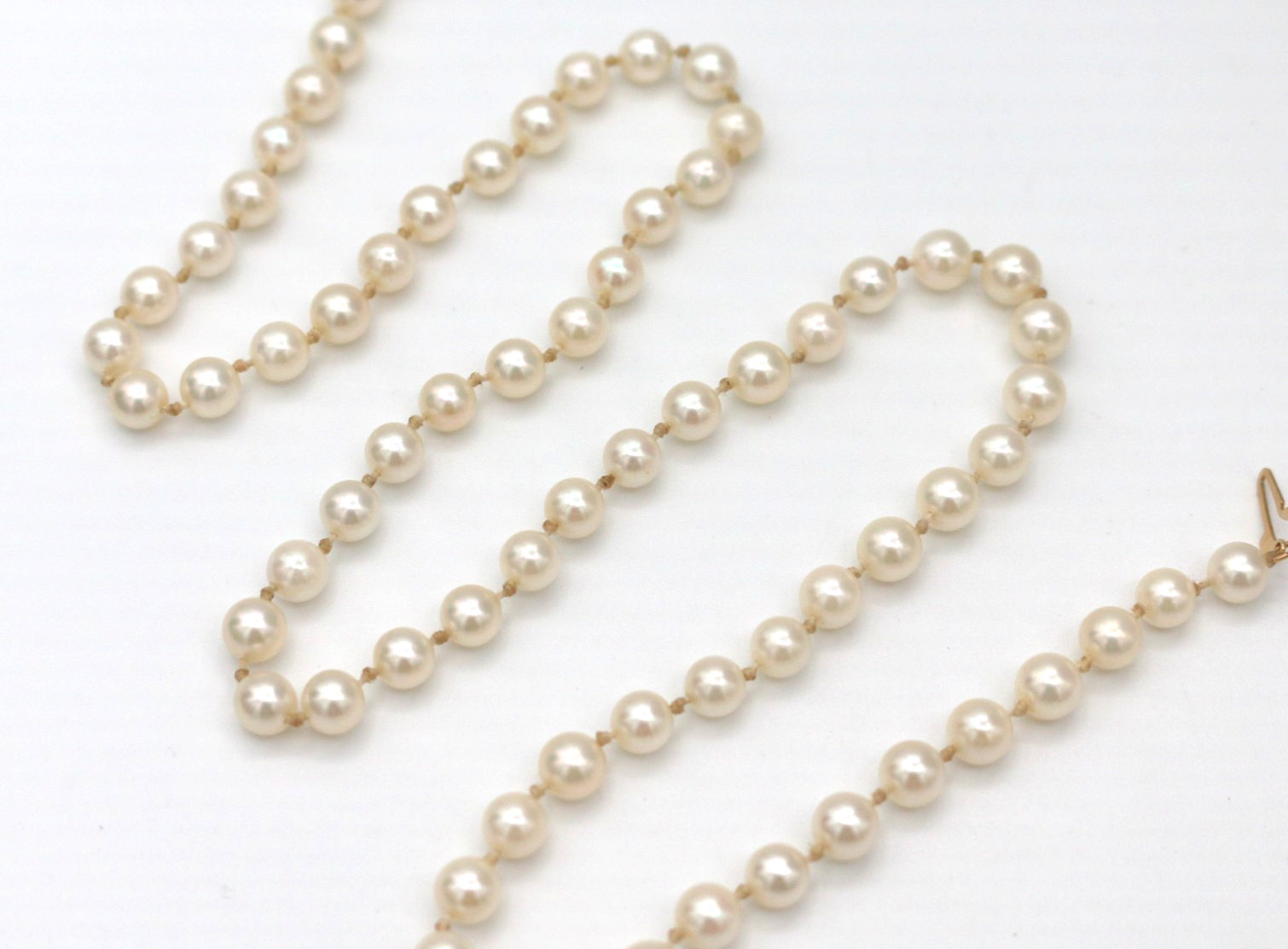 Stunning Vintage 14K Yellow Gold Strand Cultured Pearl Necklace 5.3 mm 19.5″