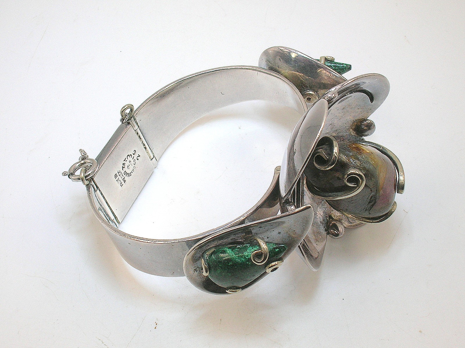 LOS CASTILLO TAXCO MEXICO VINTAGE STERLING SILVER BRACELET WITH STONES – B.OFFER