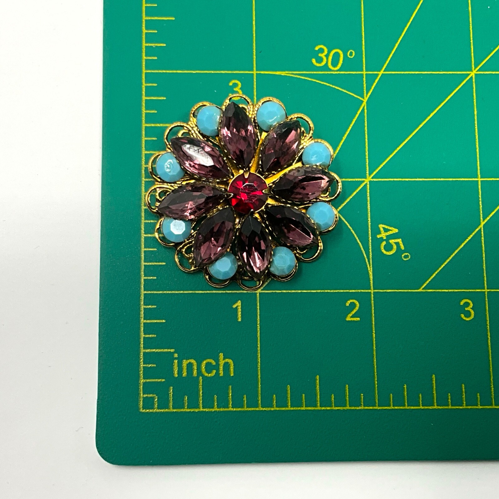 Vintage Purple and Blue Rhinestone Prong Set Brooch Pin
