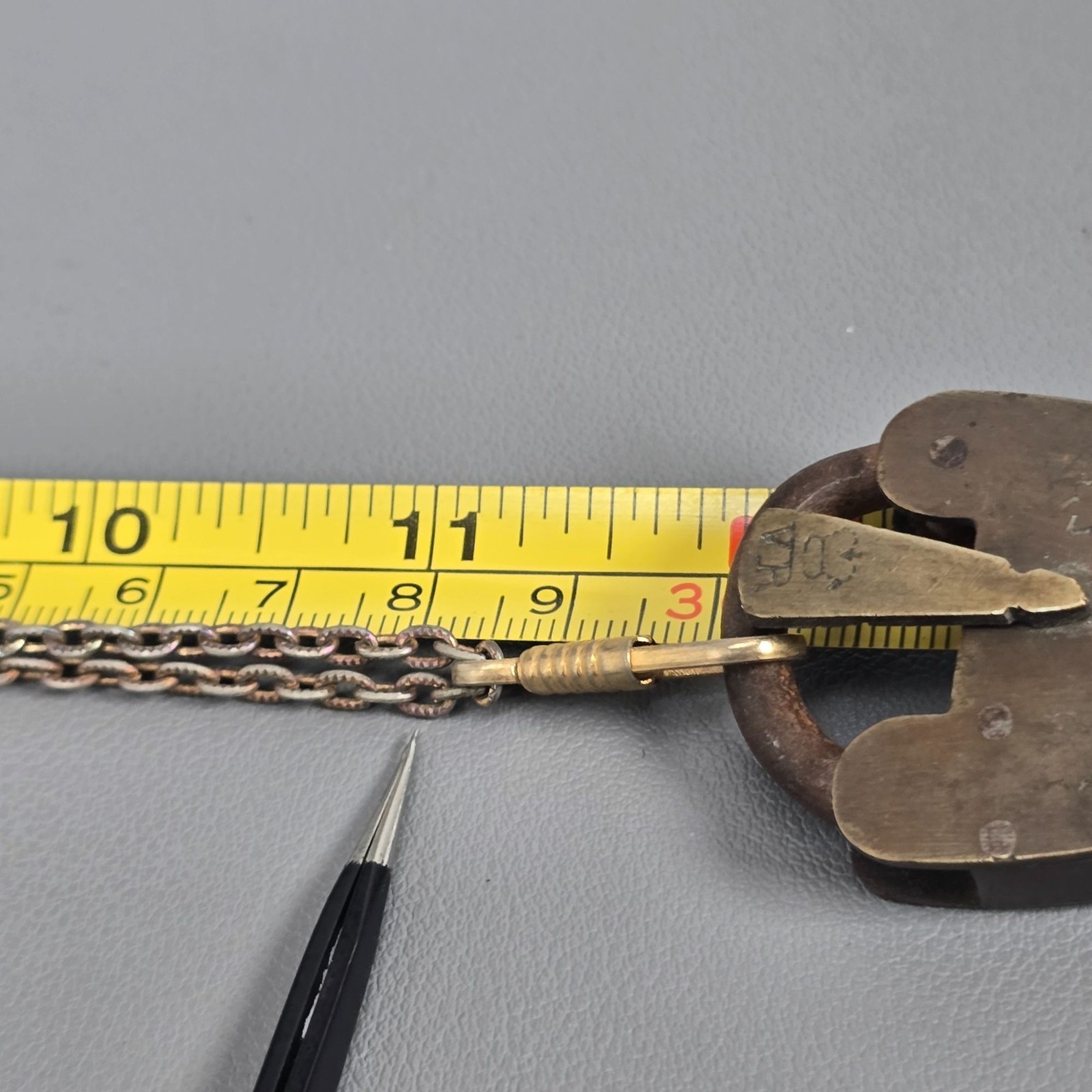 Vintage 19th Century Brass & Iron VR Crown Heart Padlock Pendant Chain Necklace