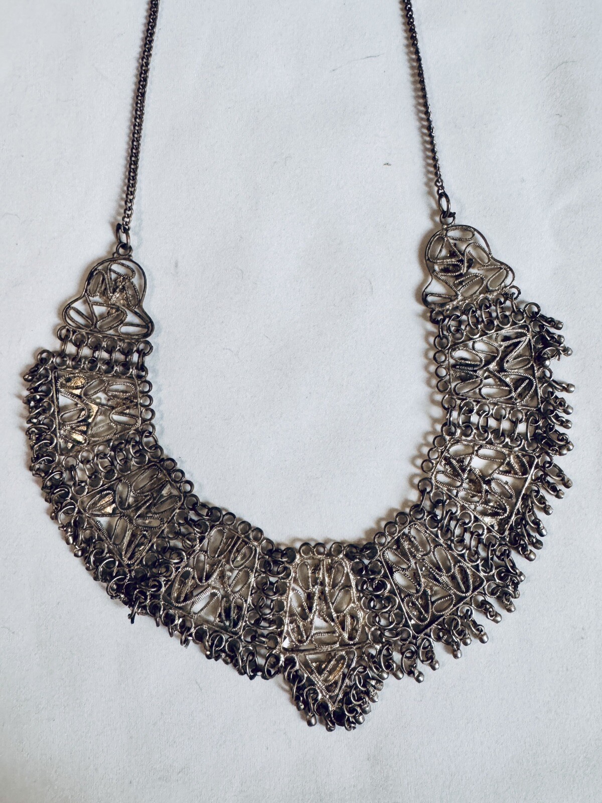 Vintage 70s Boho Necklace Indian Design Tin Or Pot Metal Great Piece