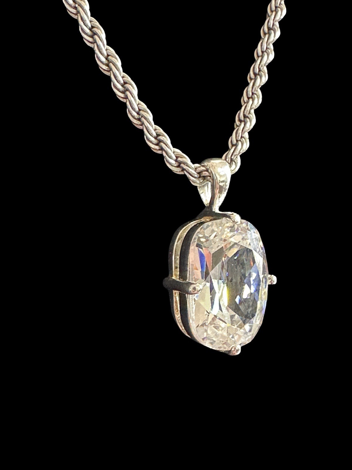 Incredible Vintage Cushion Cut Moissanite Sterling Silver 925 Pendant Necklace