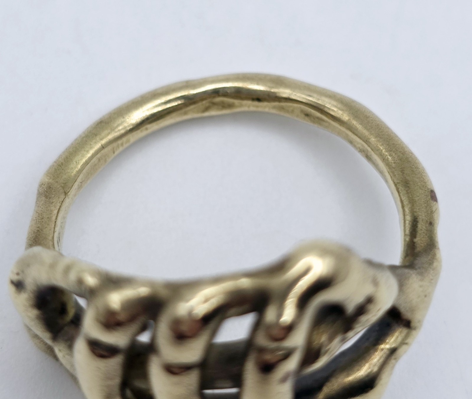 Vintage Brutalist Brass Skeleton Hand Ring Sz 8.75 MCM Modernist Goth Statement