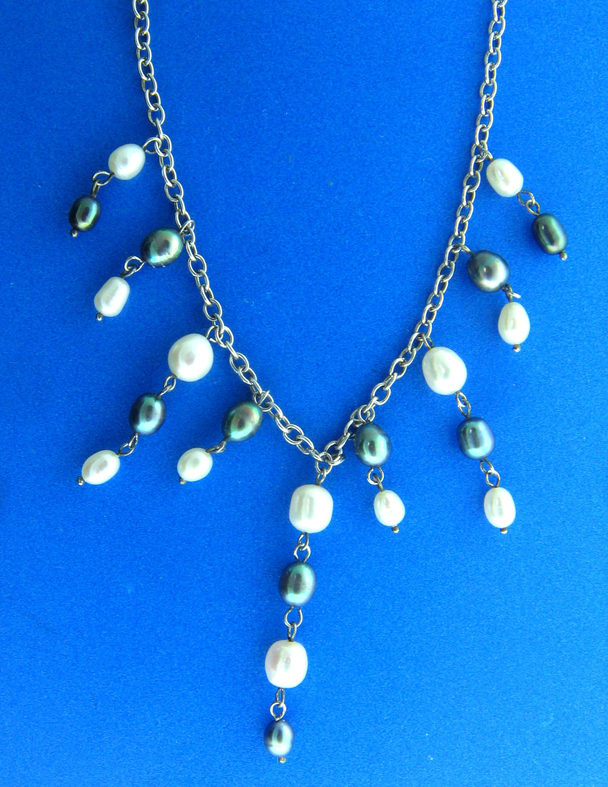 Gray And White Baroque Pearl Fringe Necklace 16 Inch 925 Silver