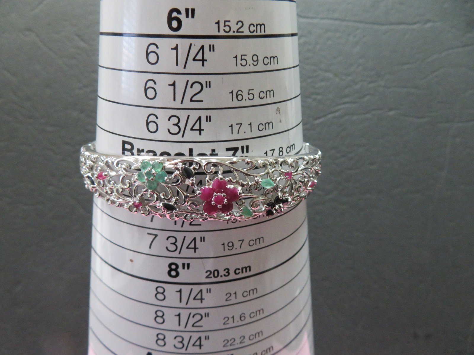 Ross Simons 7″ 925 Sterling Silver Hinged Ruby Sapphire Emerald Bangle Bracelet