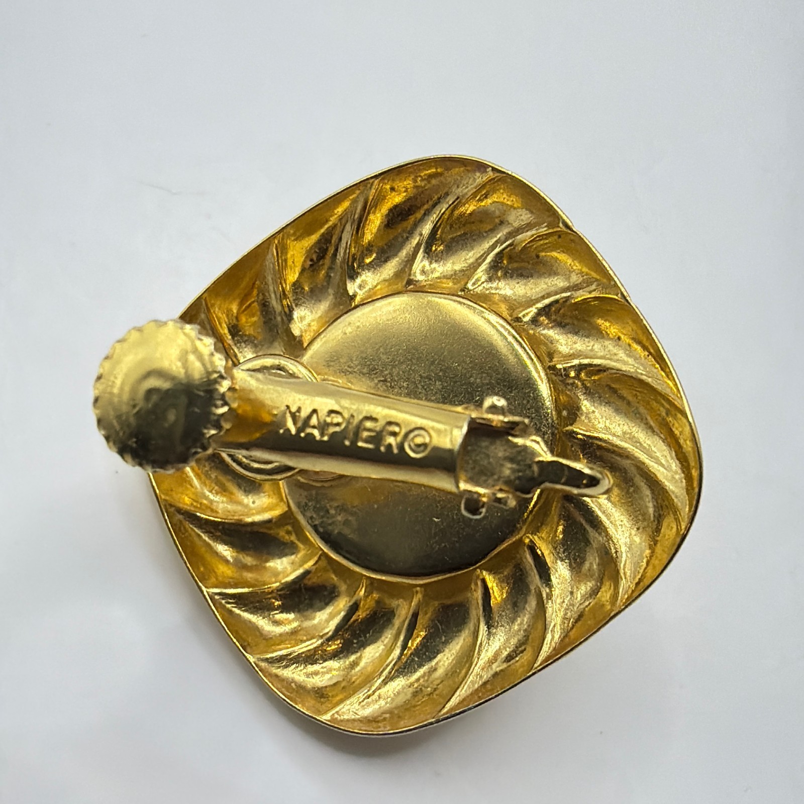 Vintage Napier Gold Plated Faux Pearl Adjustable Clip On Earrings
