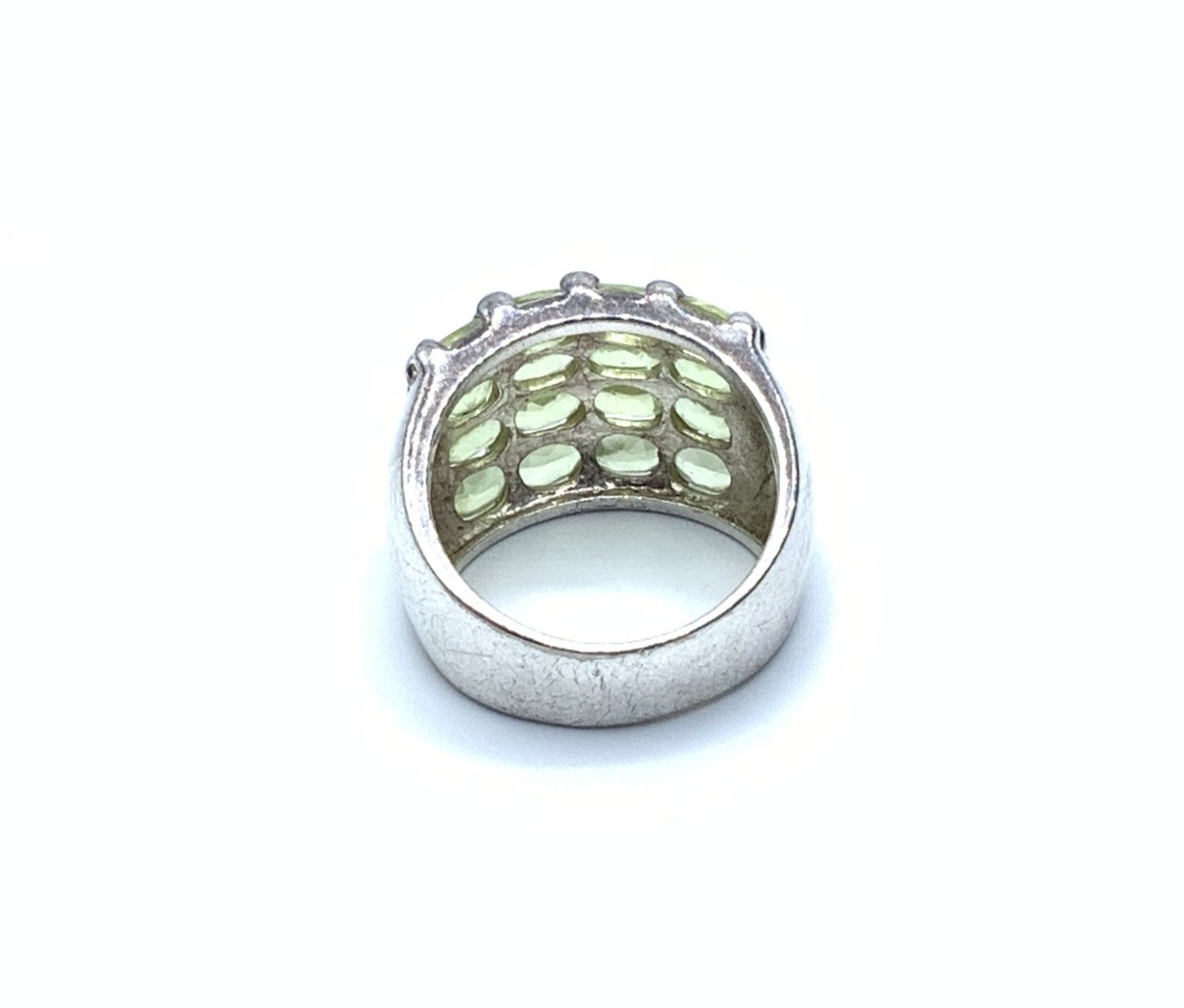 DBJ 925 Sterling Silver Rhodium Peridot 5 Row Wide Cigar Band Ring ~ Sz. 8