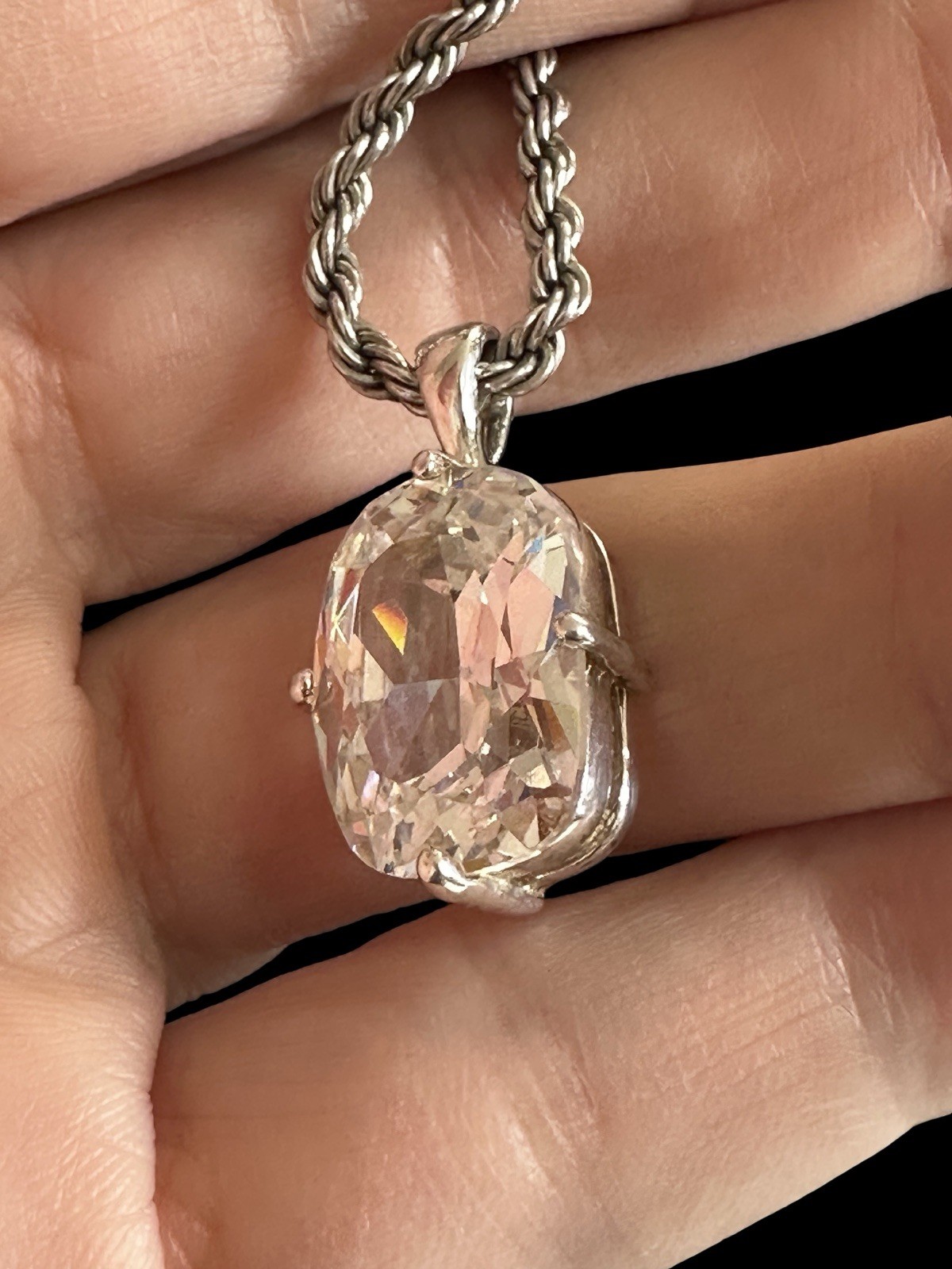 Incredible Vintage Cushion Cut Moissanite Sterling Silver 925 Pendant Necklace