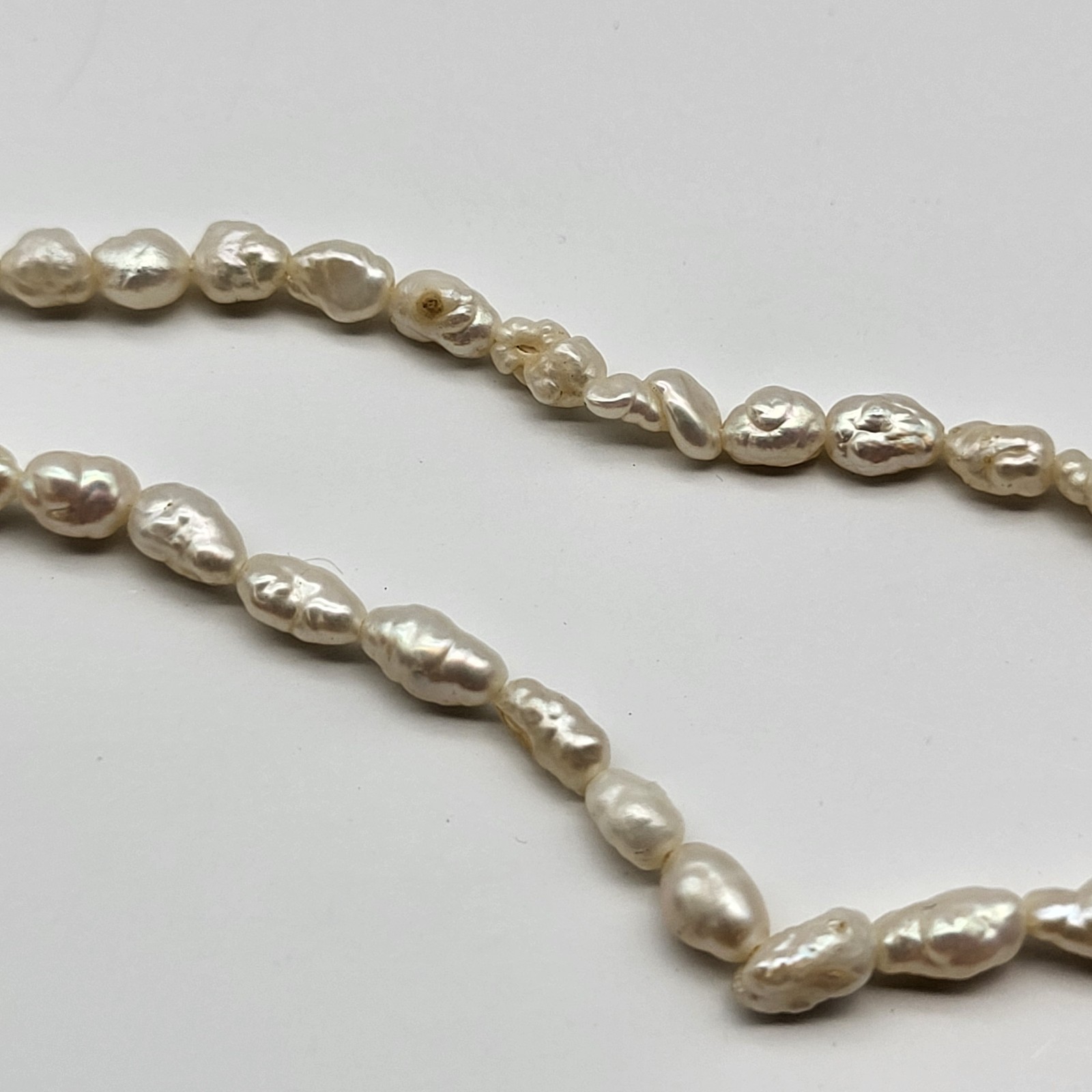 Lovely VTG rice pearl necklace two single strands 32″ bridal no clasp natural